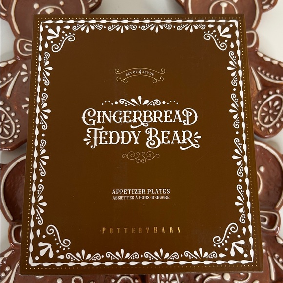 Pottery Barn Gingerbread Teddy Bear Stoneware Appetizer Plates Set of 4 New! - Picture 3 of 7
